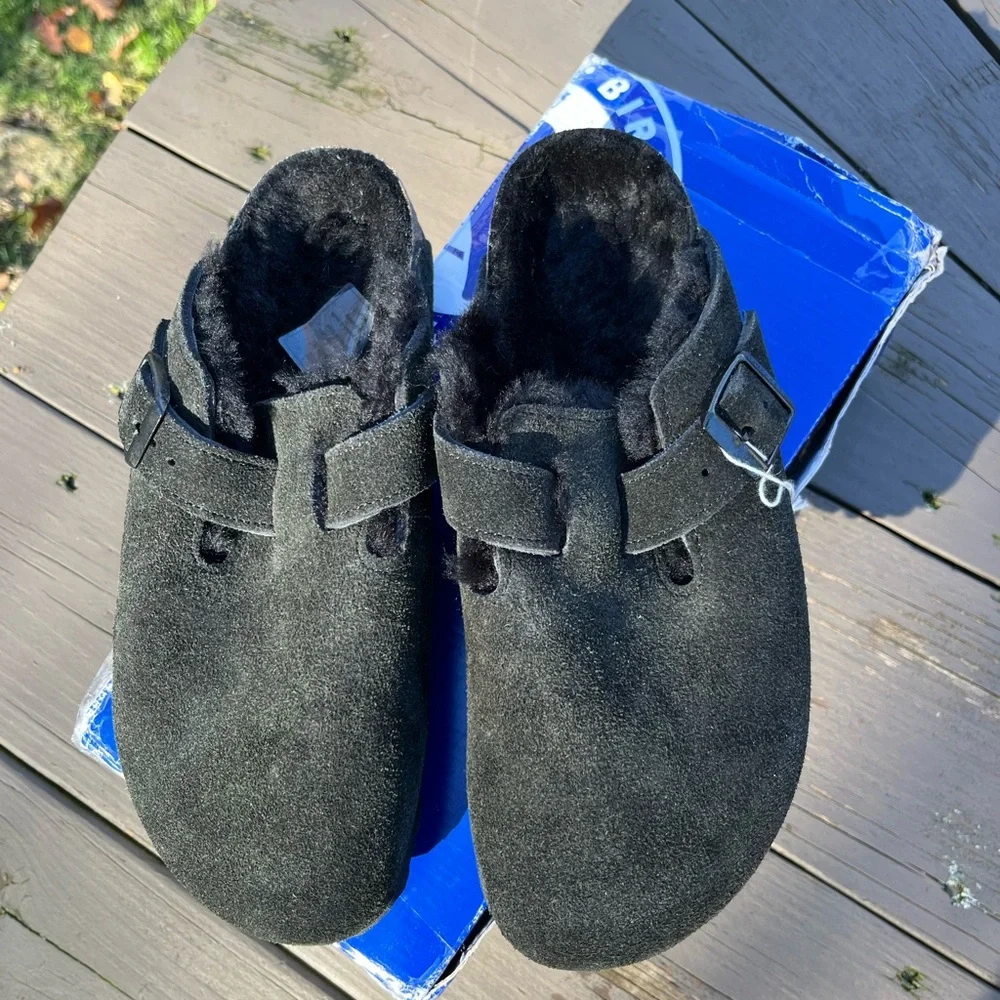 🖤BIRKENSTOCK BOSTON SHEARLING IN BLACK SUEDE CLOGS SHOES 37 EU 6 US NARROW - Picture 7 of 10